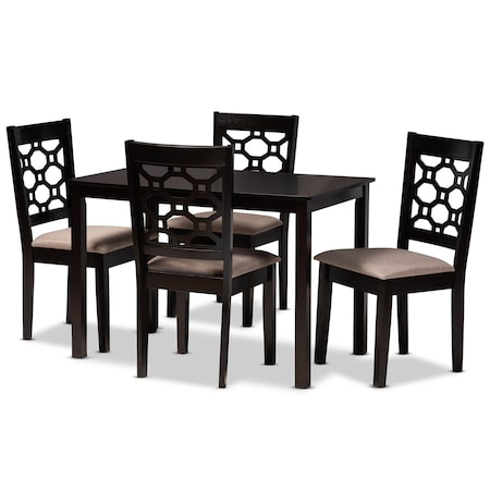 Baxton Studio Henry Sand Upholstered and Dark Brown Finished Wood 5-Piece Dining Set 171-10950-8026